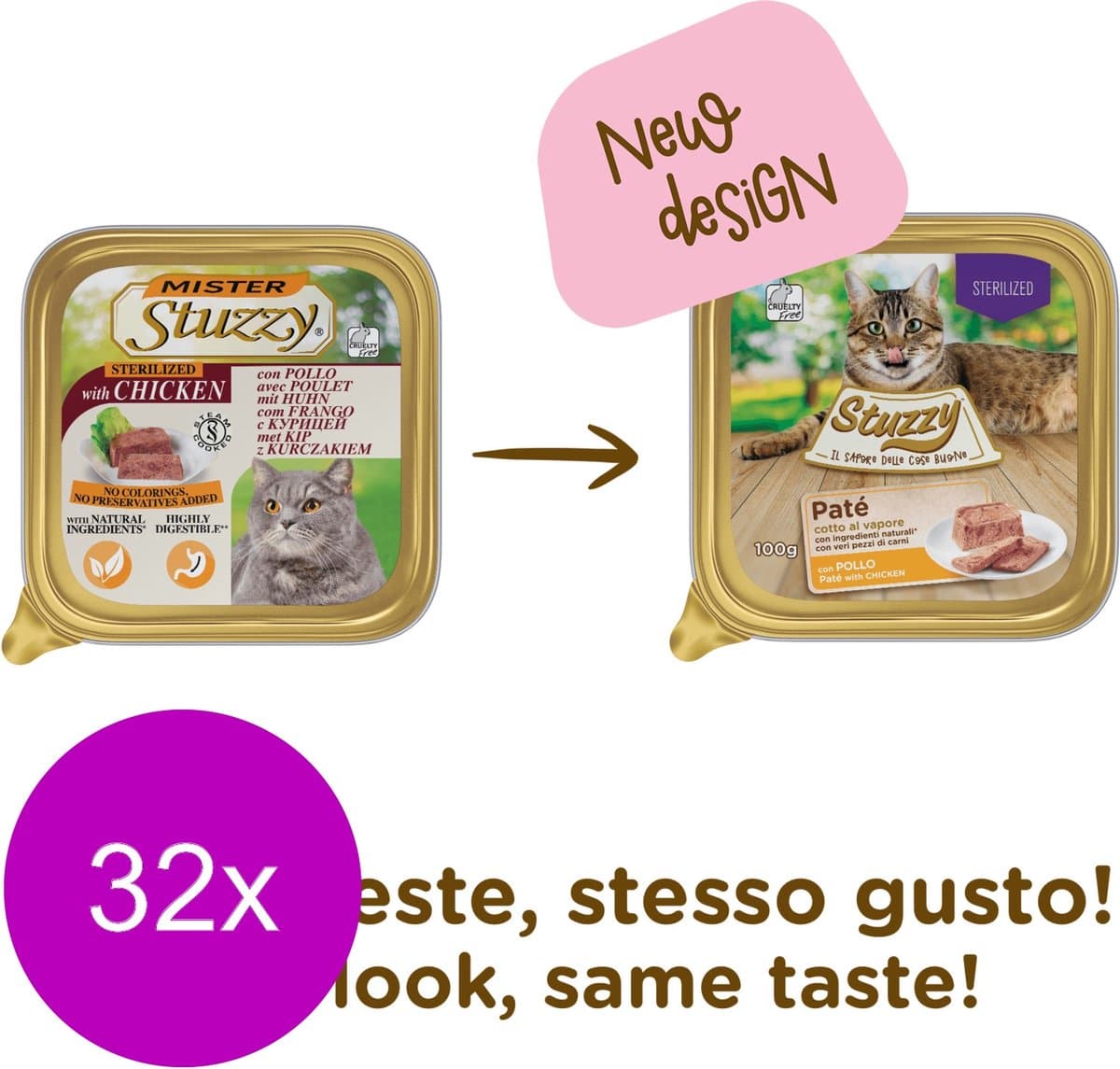 Mister Stuzzy Cat Paté Sterilized - Kattenvoer - 32 x Kip 100 g