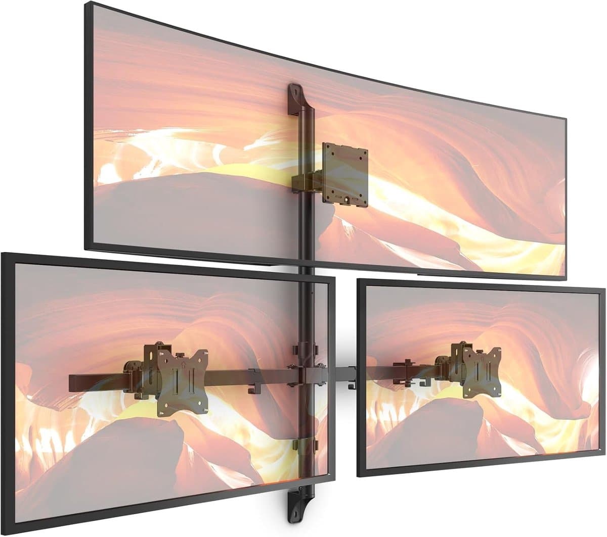 Monitor Wandmontage voor 3 Schermen – Geschikt voor 49 inch Ultrawide en 2 × 34 Inch, Hoogte Verstelbaar, Ruimtebesparend, Tot 20 kg, VESA 75 x 75/100 x 100 mm, Ergonomisch Ontwerp