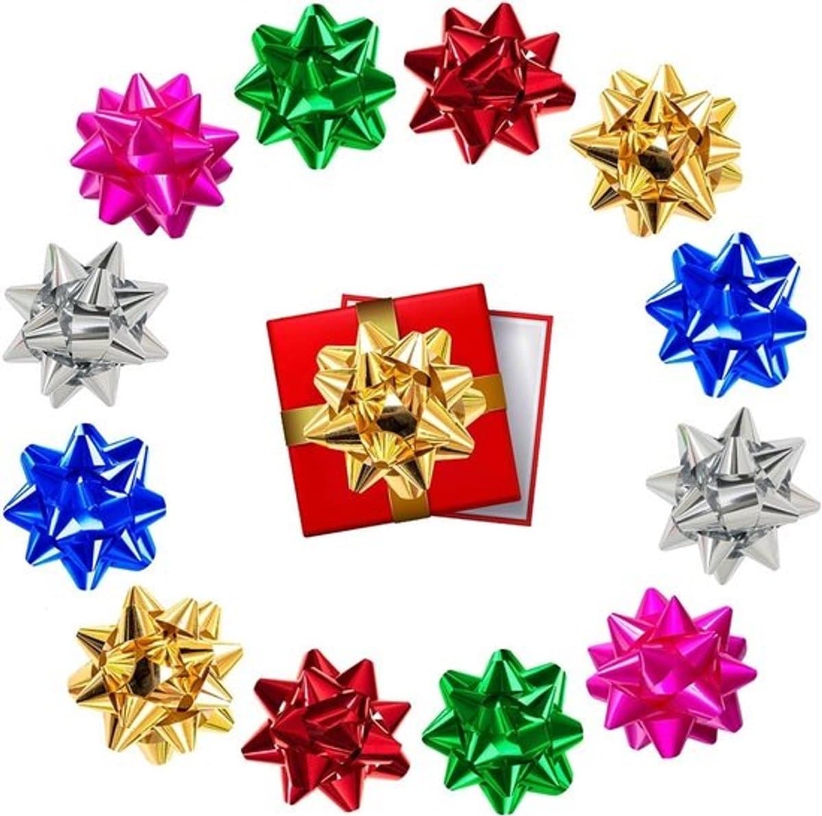 150 mini-cadeaustrikken - Zelfklevend - 1 inch versiering in 6 kleuren - voor cadeauverpakking en kerstdecoratie