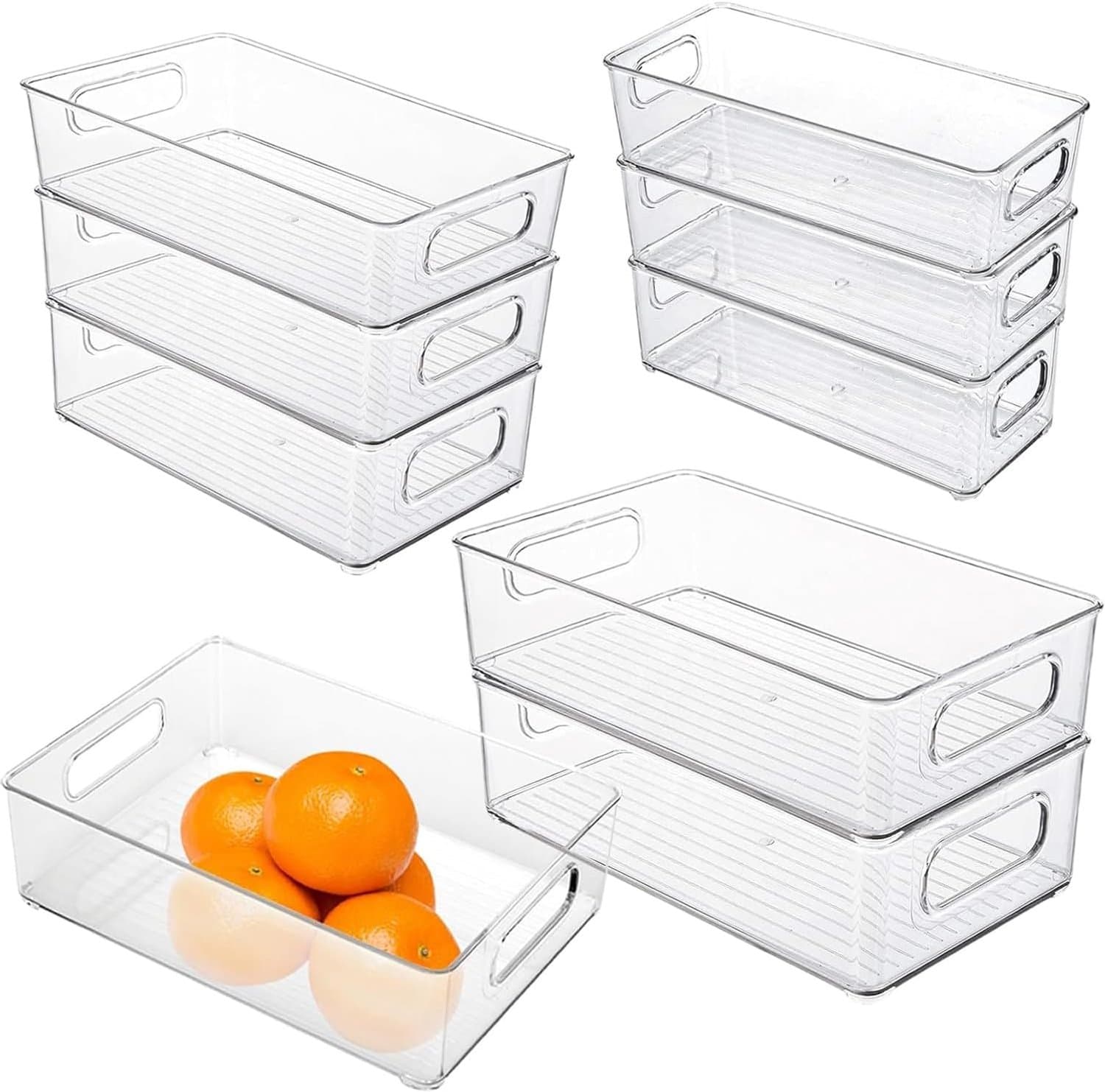 Koelkastorganizerset, 9 stuks, transparante koelkastopbergdoos, koelkastorganizer met handgrepen, stapelbare koelkastdozen voor vriezer, koelkast, keuken, 3 maten