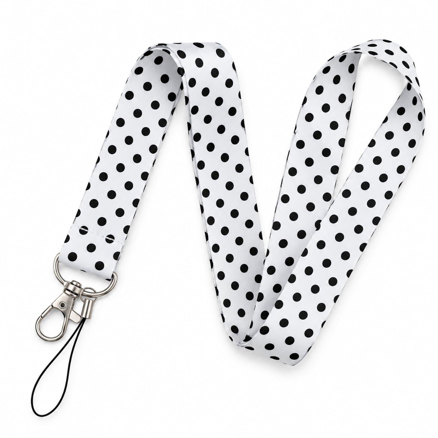 Travel Cords Keycord Polka Dots Wit-Zwart – Lanyard met Telefoonkoord – Sleutelkoord – 90 cm - Stippen