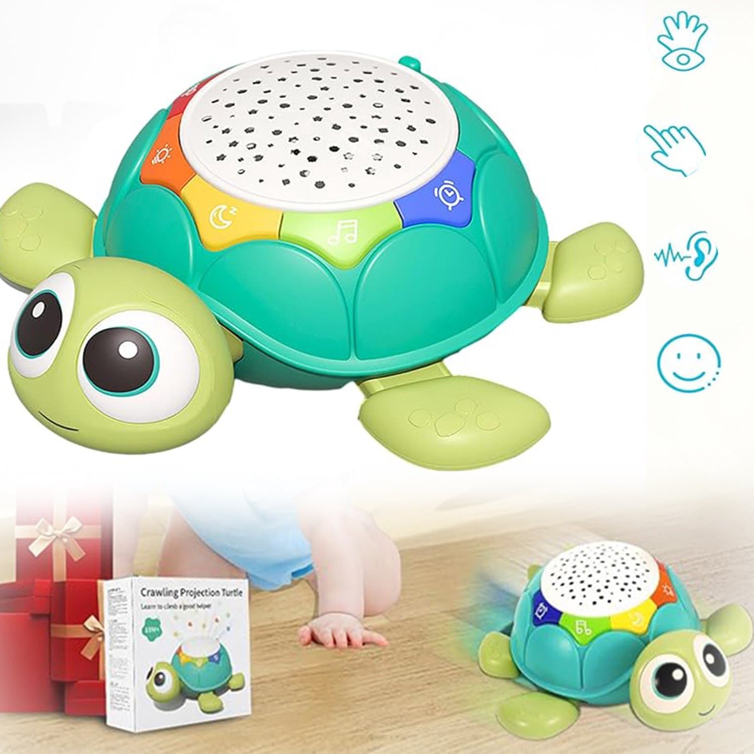 Muzikale Kruipende Schildpadjes, Kruipspeelgoed Met Muziek en Projectie, 3 Timerinstellingen en 5 Natuurgeluiden, Educatief Zintuiglijk Speelgoed.