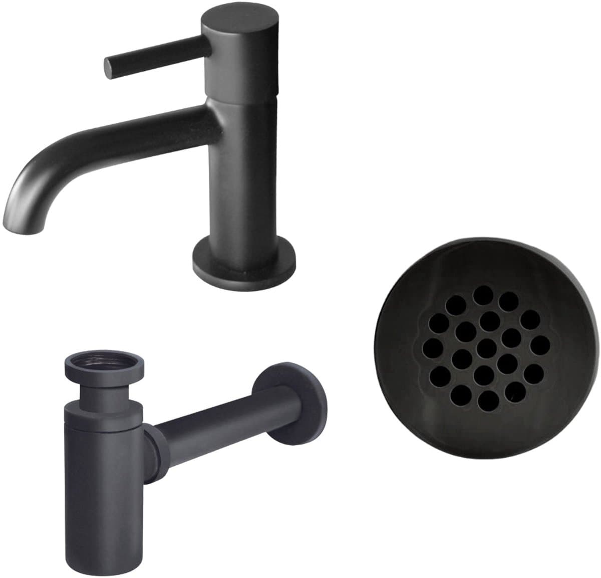 Complete Fonteinkraan Set Lena Mat Zwart Inclusief Afvoerplug by L'Aqua®