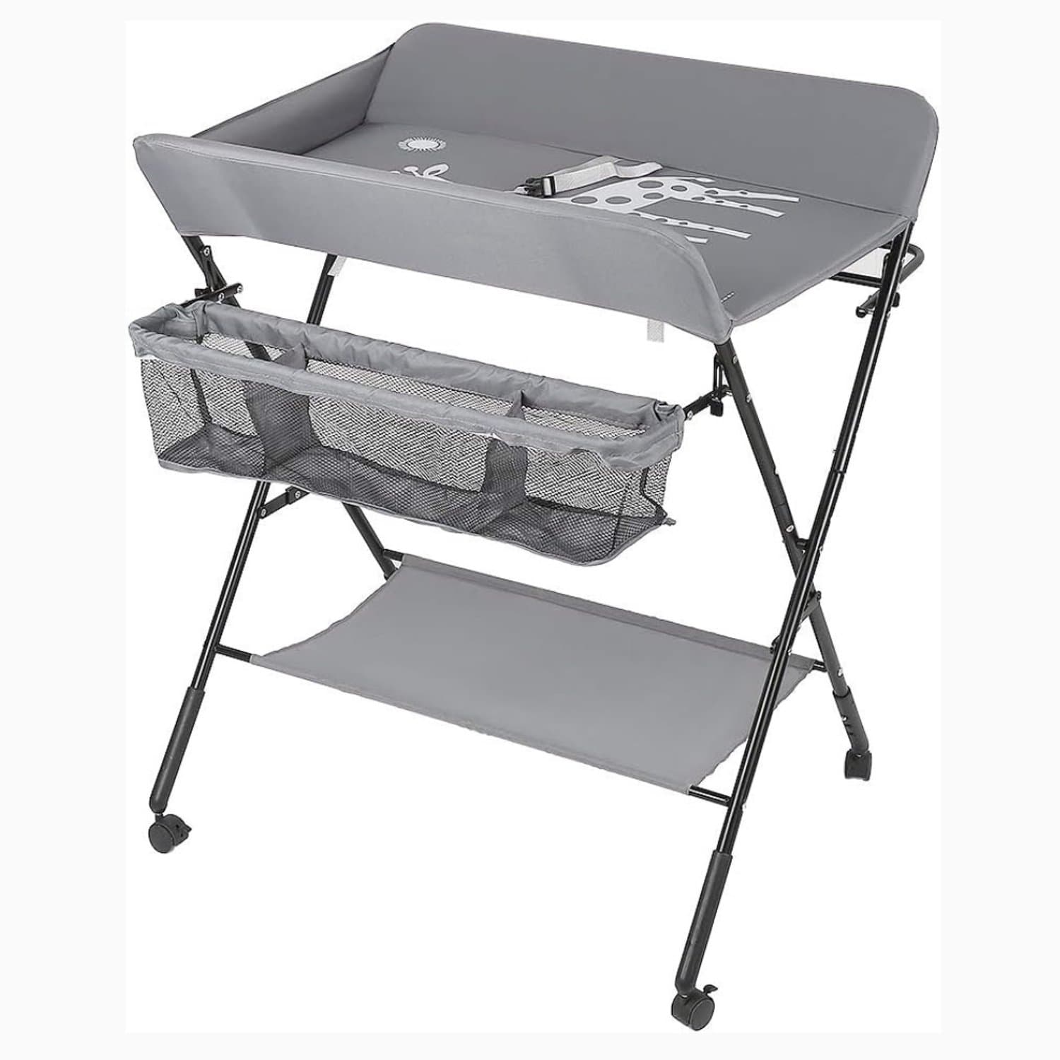 QIN®Verzorgingstafel - Luiertafel Giraffe Thema - Verzorgingstafel Baby -Grijs- 88cm x 66cm x 98cm