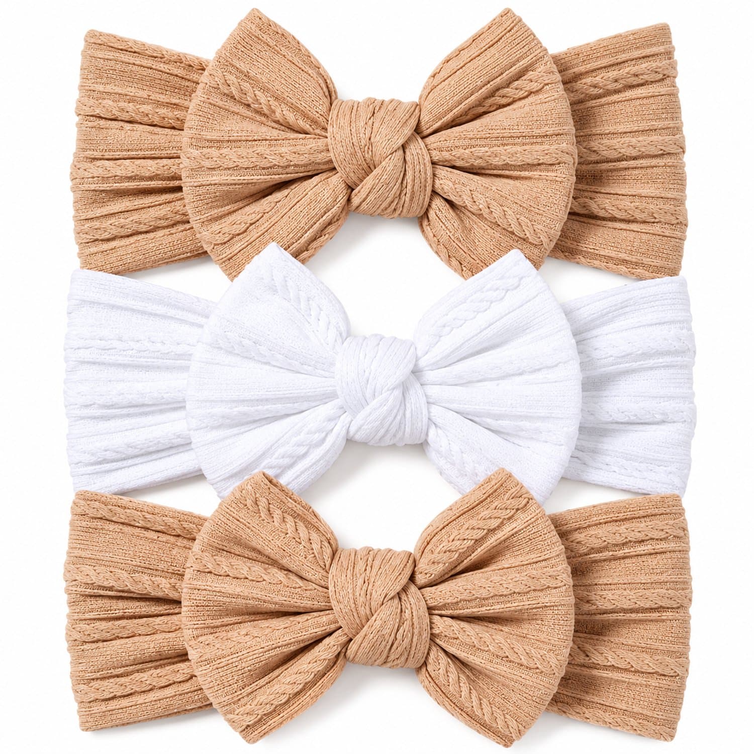 Baby haarband set met strik – 3 stuks – zachte elastische haarbanden in wit en beige tinten – comfortabele baby accessoires voor meisjes