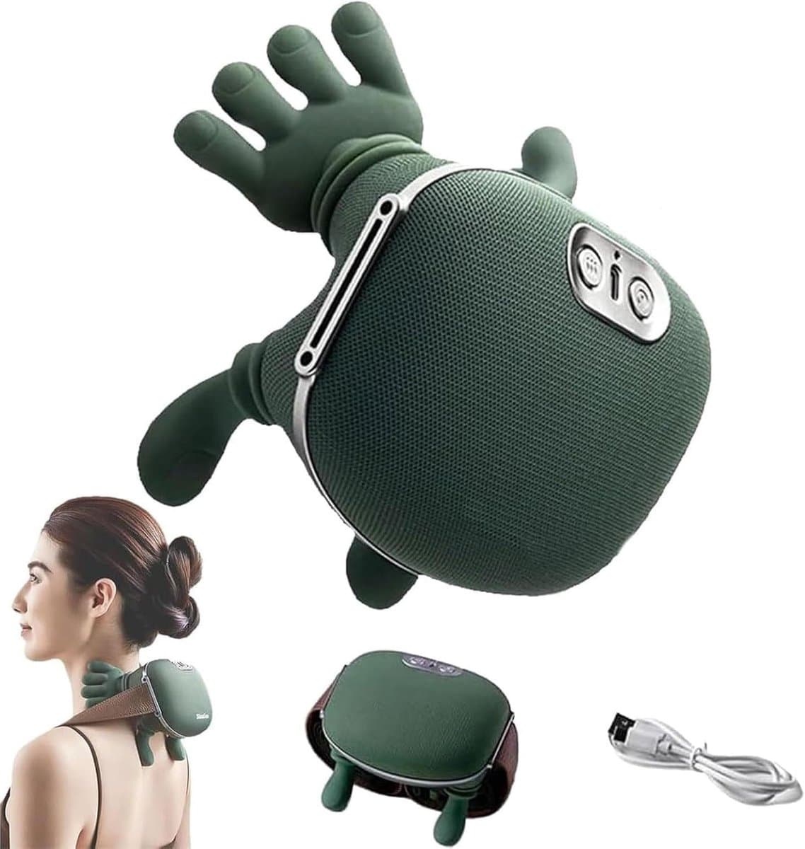 Kraftverdia - 4D nekmassager - Bionische Nek - Met Verwarming - schoudermassager - Electric neck massager - Geschikt voor het verlichten van nekpijn en het ontspannen van spieren - Groen