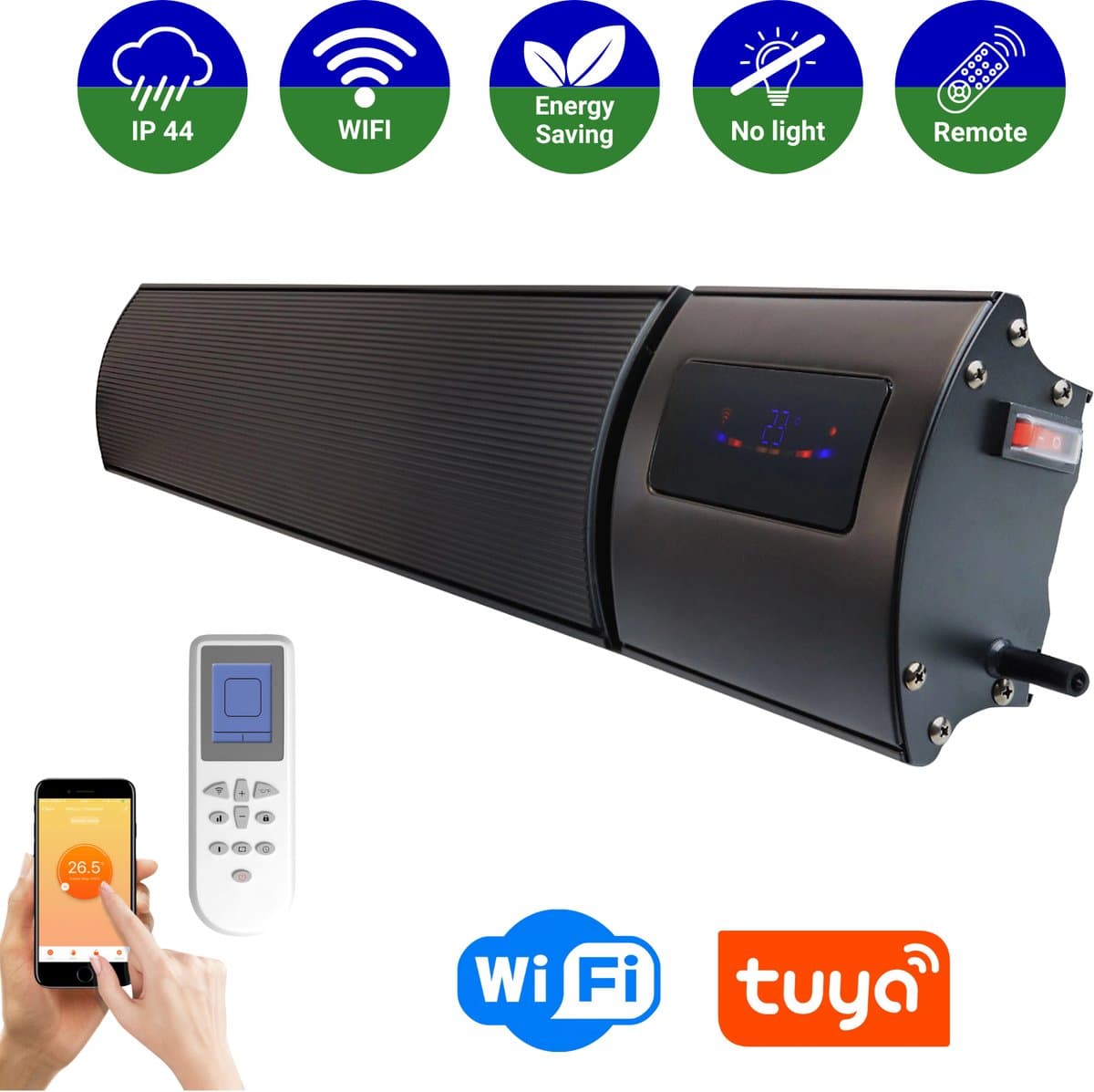 VH Smart HeatBar - 1800 watt vermogen met wifi en App - Infrarood elektrische terrasverwarmer - Voor binnen & buiten - Terrasheater zonder zichtbaar licht