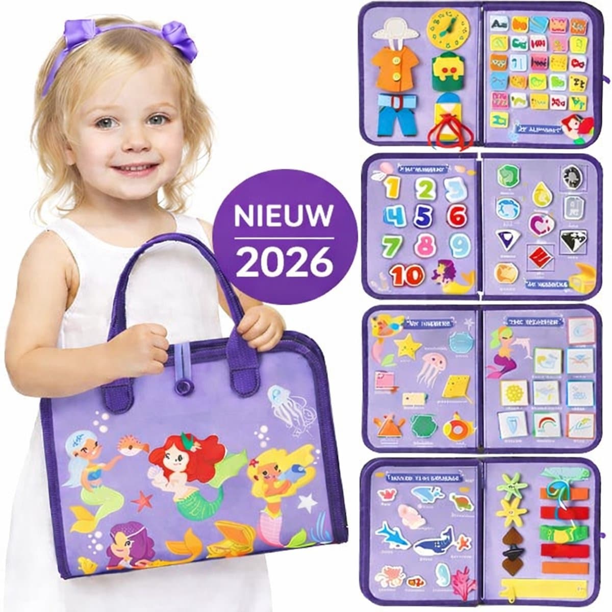 Montessori Activiteitenboek Peuters – Paars – Educatief Busy Board – 1–4 Jaar – Motoriek & Ontwikkeling - Rust Onderweg - Geen Scherm Nodig - Perfect Voor Vakantie