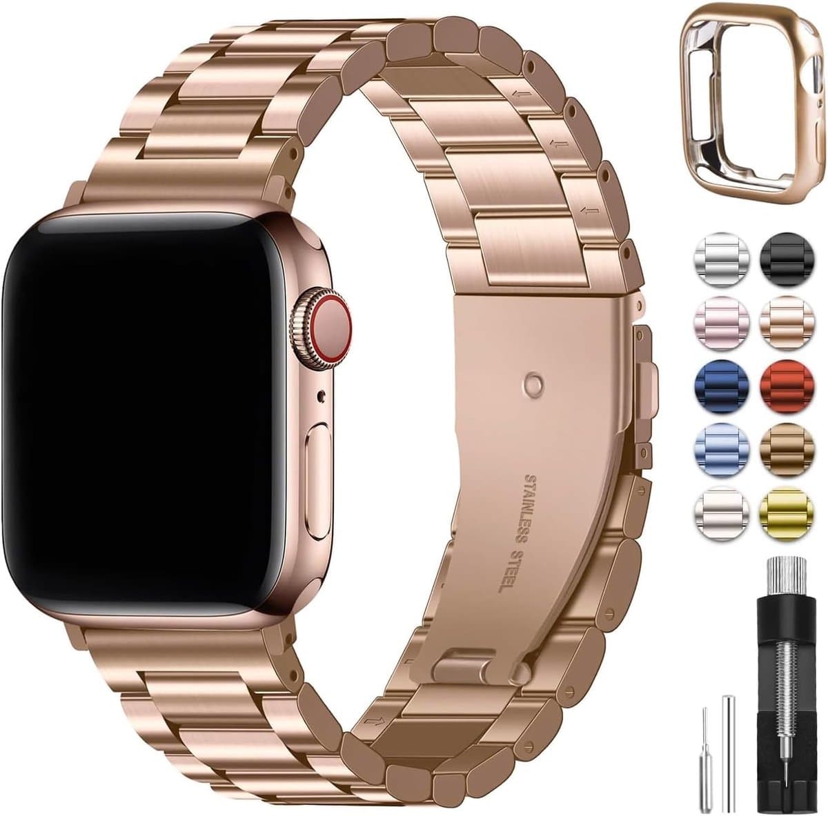 Zandarix Geschikt voor Apple Watch Ultra 49mm - Apple Watch Band Roestvrij Staal horlogeband - Rosegoud