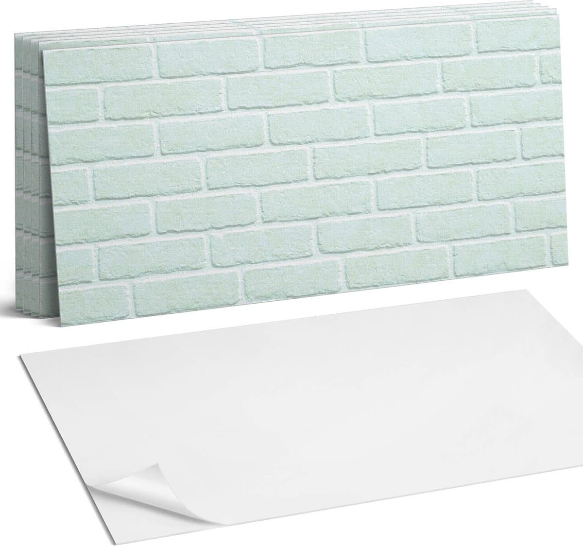 Coloray Plaktegels - Bakstenen muurpatroon Wandtegel Zelfklevend - 60 cm x 30 cm - Romig Plaktegels - 6 stuks - Rechthoek PVC Tegels - Plaktegels Keuken - Zelfklevende Vloertegels Badkamer - Vinyl Tegels Zelfklevend - Zelfklevende Wandtegels