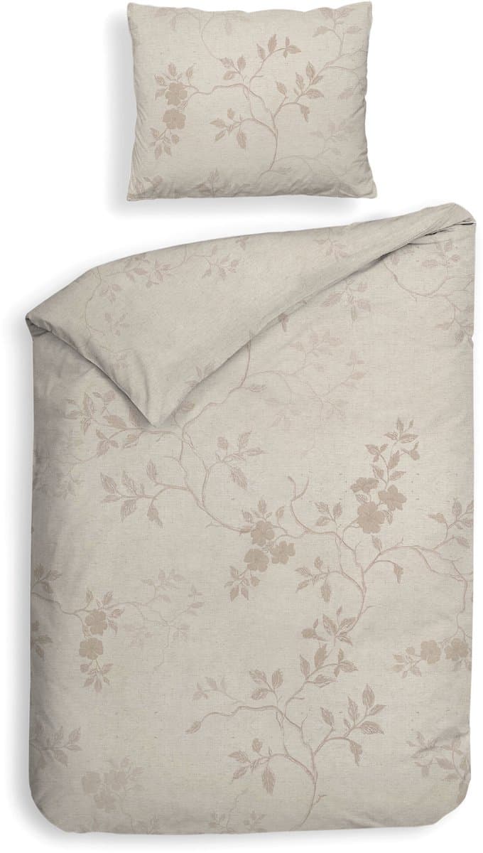 Heckettlane Dekbedovertrek Yara - Bedlinnen met Takken print - 140x200-220 cm - Beige - Dekbedovertrek van 100% Katoen-Twill