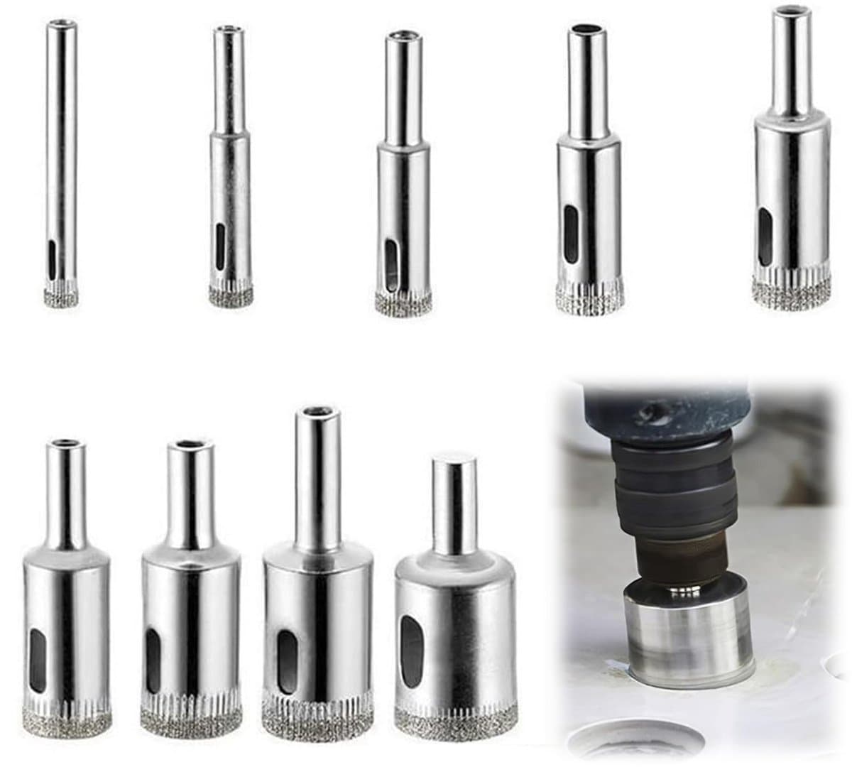 QTTVBTNA Diamantboorset - 9-delig - 6-22mm - Ø 6, 8, 10, 12, 14, 16, 18, 20 en 22 mm - geschikt voor het boren van keramiek, glas en porselein