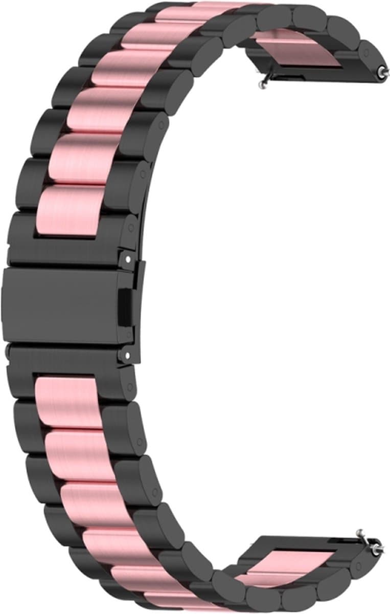 Stalen bandje - RVS - geschikt voor Huawei Watch GT 2 42 mm / GT 3 42 mm Active / Elegant / GT 3 Pro 43 mm en Polar Ignite 2 / 3 / Pacer / Unite - zwart / roze