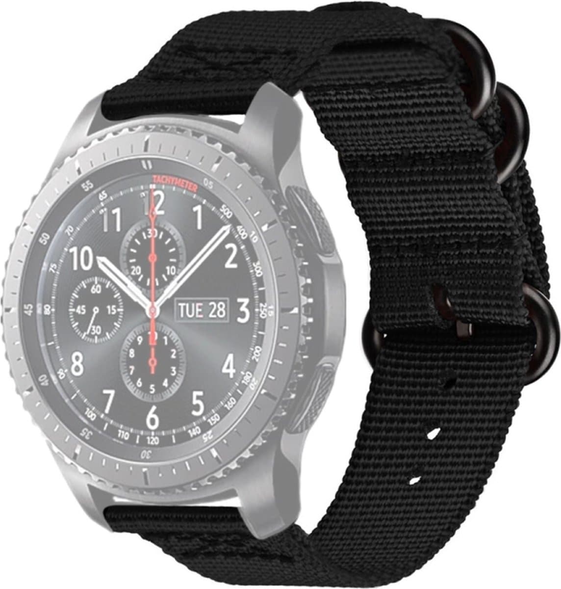 Nylon bandje - geschikt voor Garmin Venu (2 Plus) / Venu SQ (2) / Vivomove (Style - Sport) / Vivoactive 3 / 5 / 6 / Forerunner 55 / 165 / 245 / 645 / 570 - 42mm - zwart