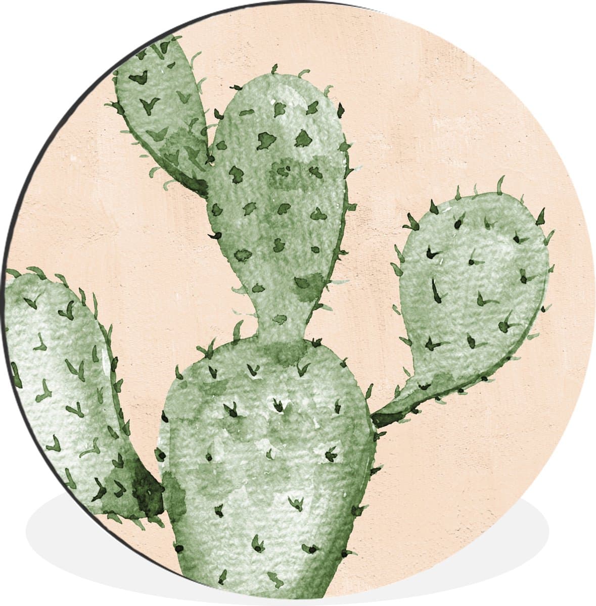 WallCircle - Wandcirkel - Muurcirkel - Cactus - Waterverf - Bohemian - Tropisch - Aluminium - Dibond - 120x120 cm - Binnen en Buiten XXL
