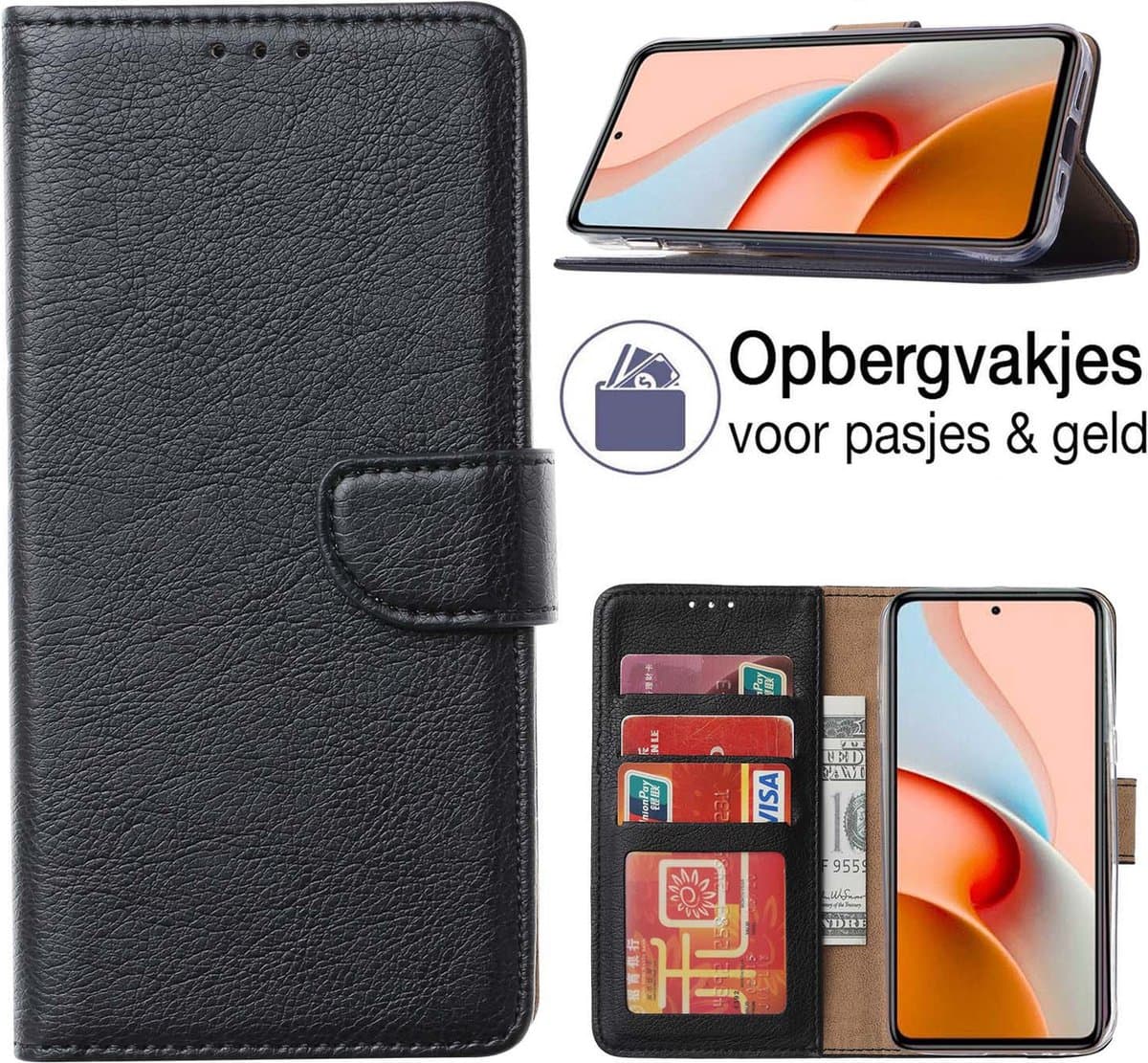 Hoesje geschikt voor Xiaomi Redmi Note 10 5G Hoesje - book cover - portemonnee case - Xiaomi Redmi Note 10 5G book case - Zwart - EPICMOBILE