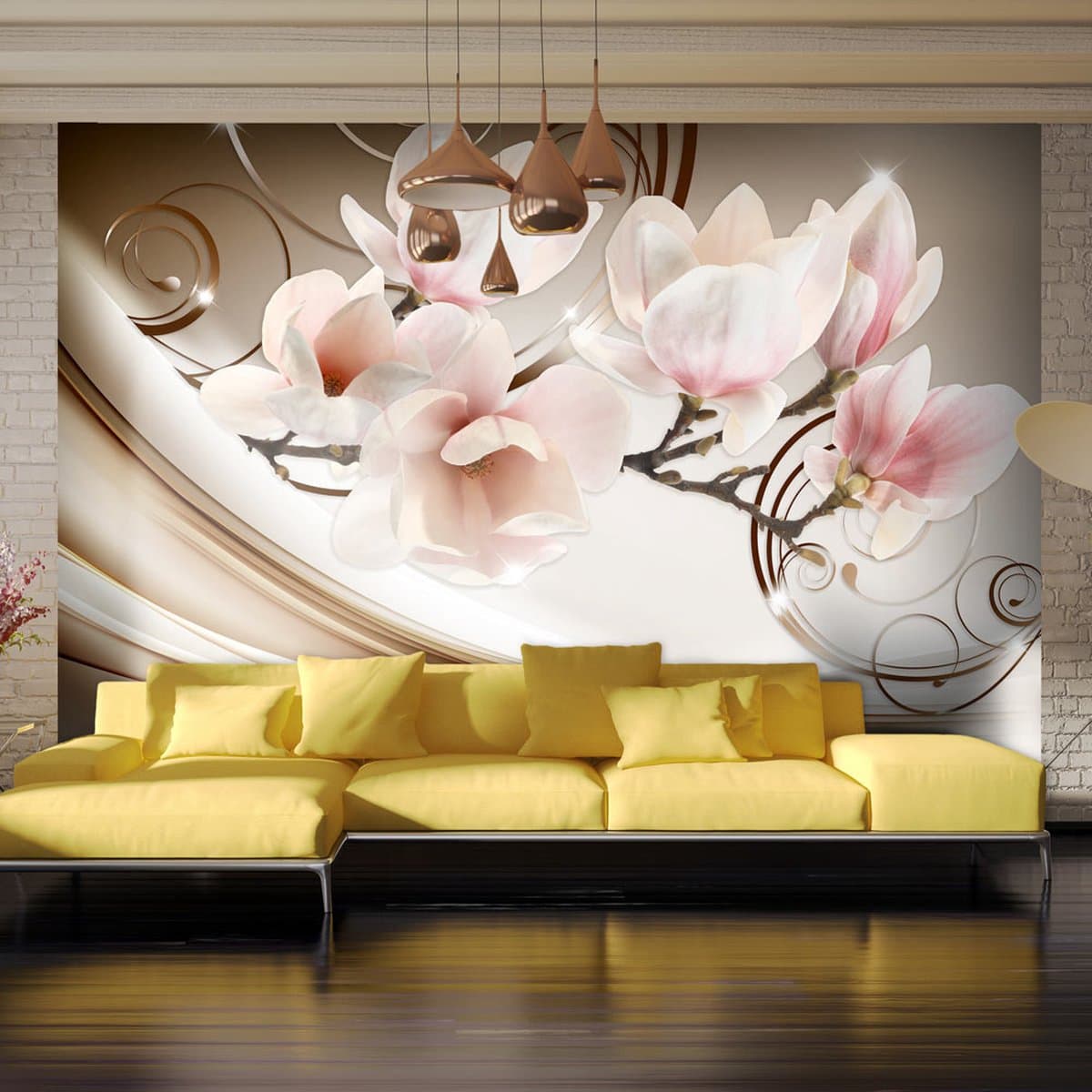 98cm X 70cm - Zelfklevend fotobehang -  Magnolia's op de Golven  , Premium Print