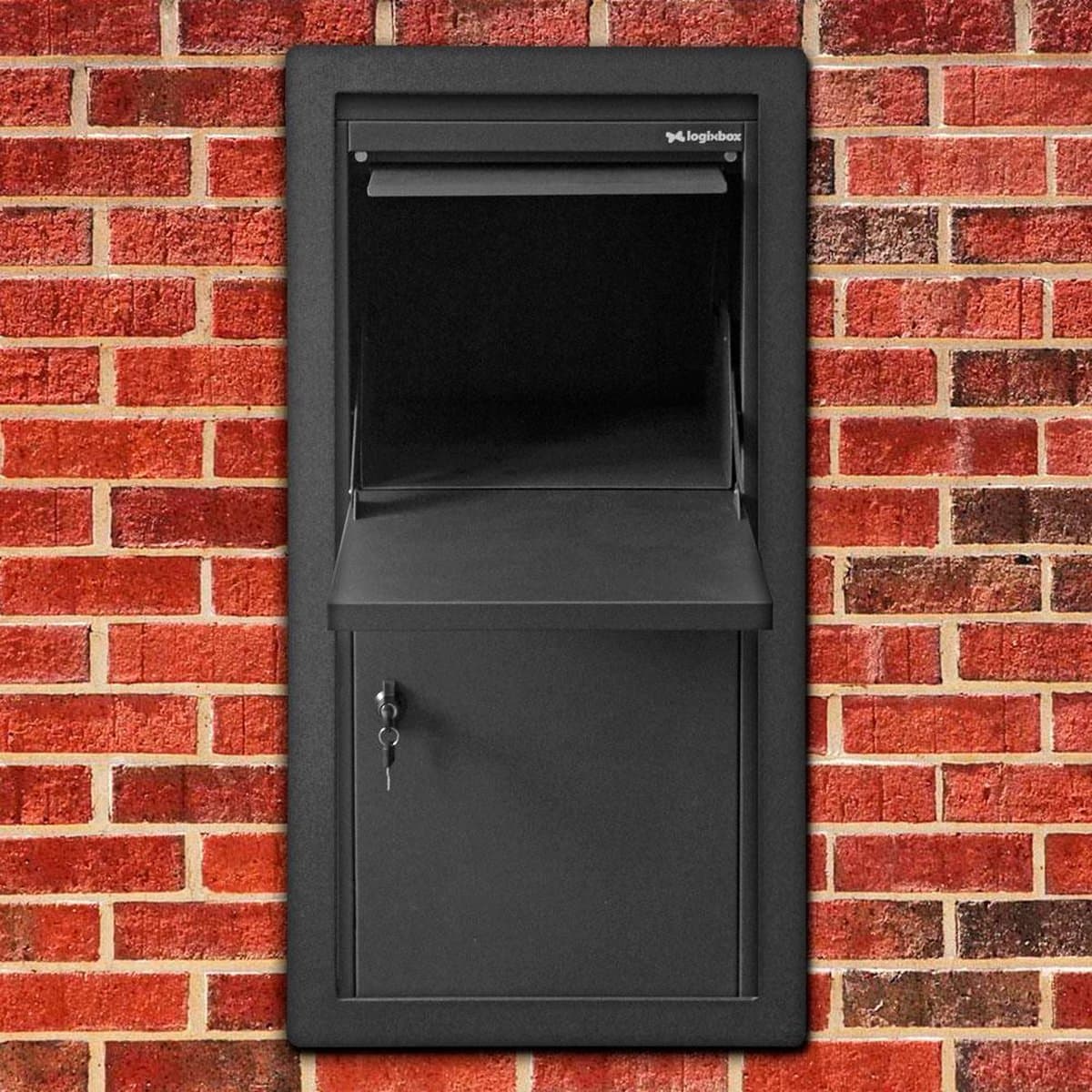LOGIXBOX - Inbouw Pakketbrievenbus - Frontbox Inbouw incl. 1 Afwerkingsframe - Grijs - 1.0 mm dik staal - 3puntsluiting - XL Pakketten (40 x 35 x 32,5 cm)