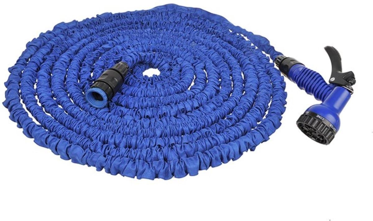 ProPlus Uitrekbare tuinslang met sproeier - 15 meter - blauw - lichtgewicht en knikvrij