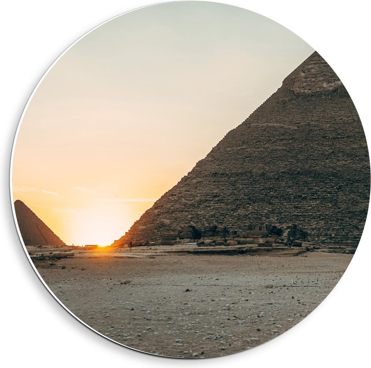 Forex Wandcirkel - Piramides met Zon  - 40x40cm Foto op Wandcirkel (met ophangsysteem)