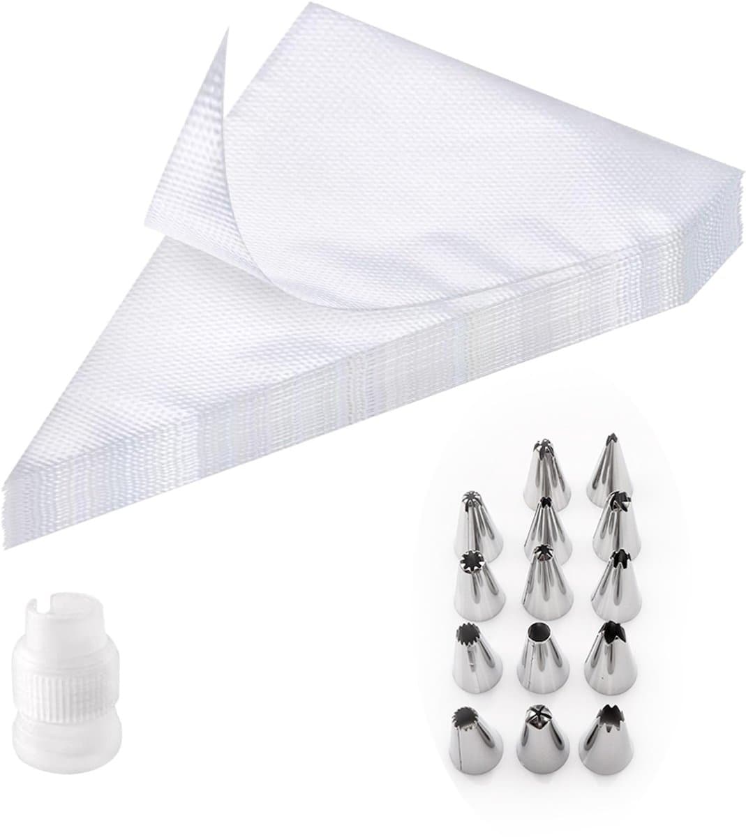 OUYLAF Spuitzak met spuitmondjes - spuitzak - 100 wegwerp spuitzakken+14 decoraties spuitmondjes + 1 converter -Wegwerp spuitzak