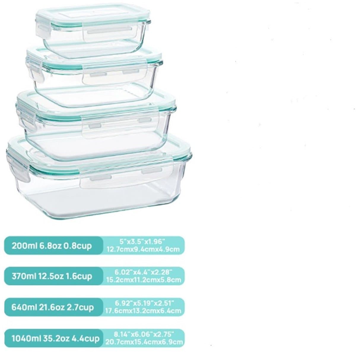 Cuhostki - Set Van 4 Glazen Voedselcontainers Met Deksels - Groen - Luchtdicht - BPA - Vrij - Oven - En Vriezerbestendig