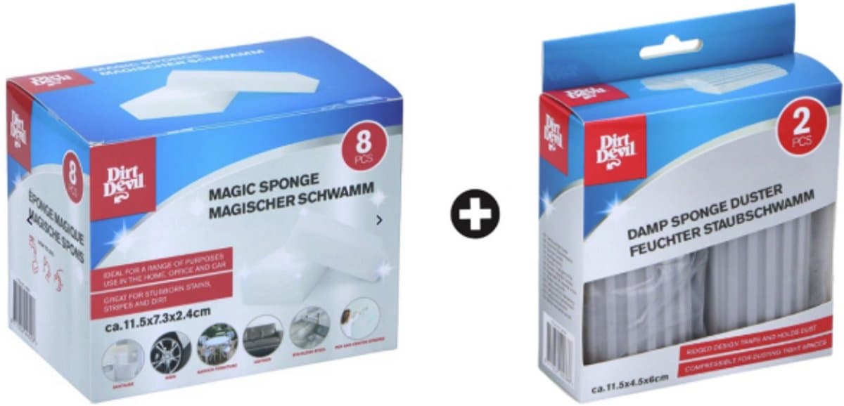 Dirt Devil Wonderspons – 8 Stuks + Dampspons Duster – 2 Stuks – Sterke Reinigingsspons voor Vuil & Stof – Schoonmaken Zonder Schoonmaakmiddel