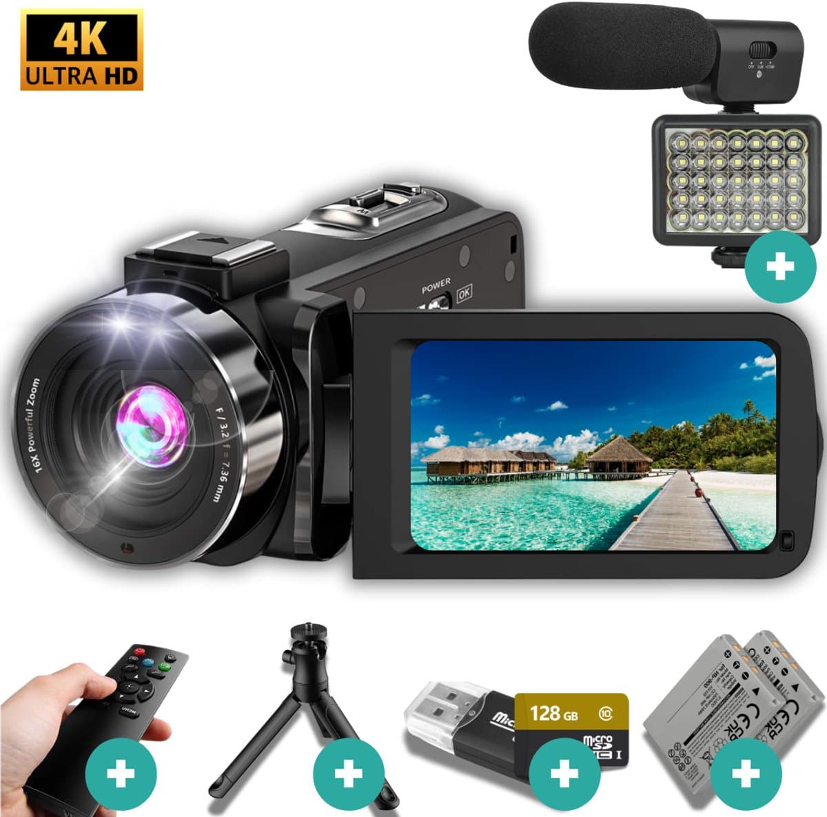 Videocamera - 4K Ultra 42MP - 18X Zoom - Incl. 128GB SD - Incl. Microfoon, Ring Light & Tripod - Digitale Camera - Webcam - Vlog Camera - Camcorder - Handycam - Good Experience