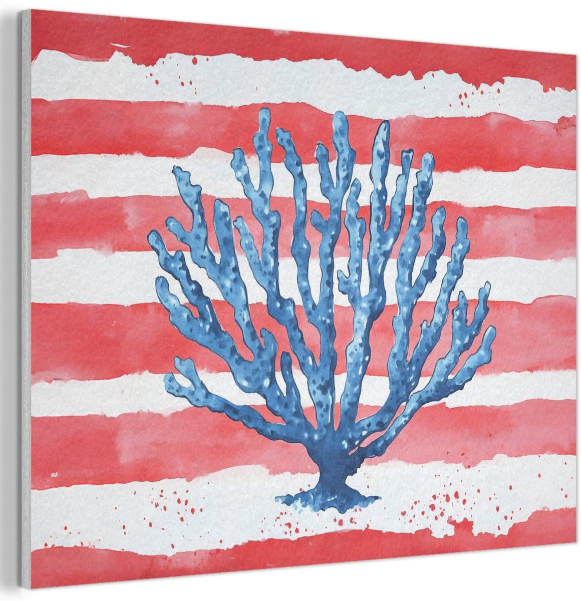 Akoestisch wandpaneel 70x50 cm - Vilt schilderij Koraal - Verfstructuur - Rood - Blauw - Akoestische panelen - Geluidsdempende wanddecoratie - Geluidsisolatie woonkamer - Muurdecoratie geluidspanelen