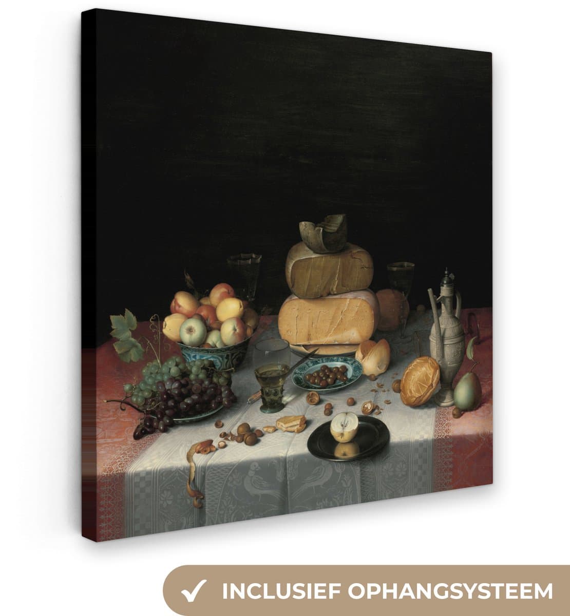 Canvas - Schilderij Stilleven met kazen - Kunstwerk - Oude meesters - 20x20 cm - Kamer decoratie - Woonkamer