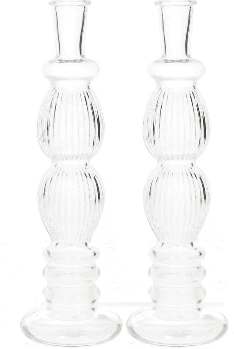 Ideas 4 Seasons Bloemenvaas Florence - 2x - transparant glas - ribbel - D9 x H28 cm