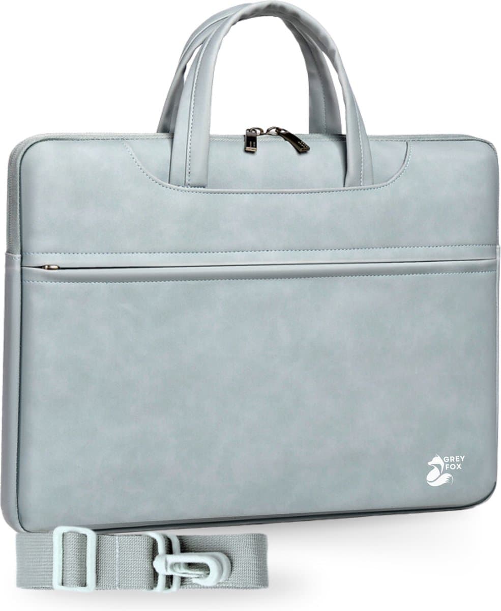 Grey Fox PU Leren Laptophoes 15.6 inch - Laptoptas - Macbook / IPad / Thinkpad - Sleeve met Ritssluiting - Kofferinsteek - Incl. Schouderband - Licht Blauw
