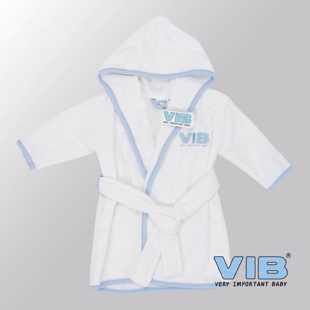VIB® - Badjas voor kinderen Luxe Katoen - VIB (Wit-Licht Blauw) - Babykleertjes - Baby cadeau - zwangerschap aankondiging - geboorte cadeau