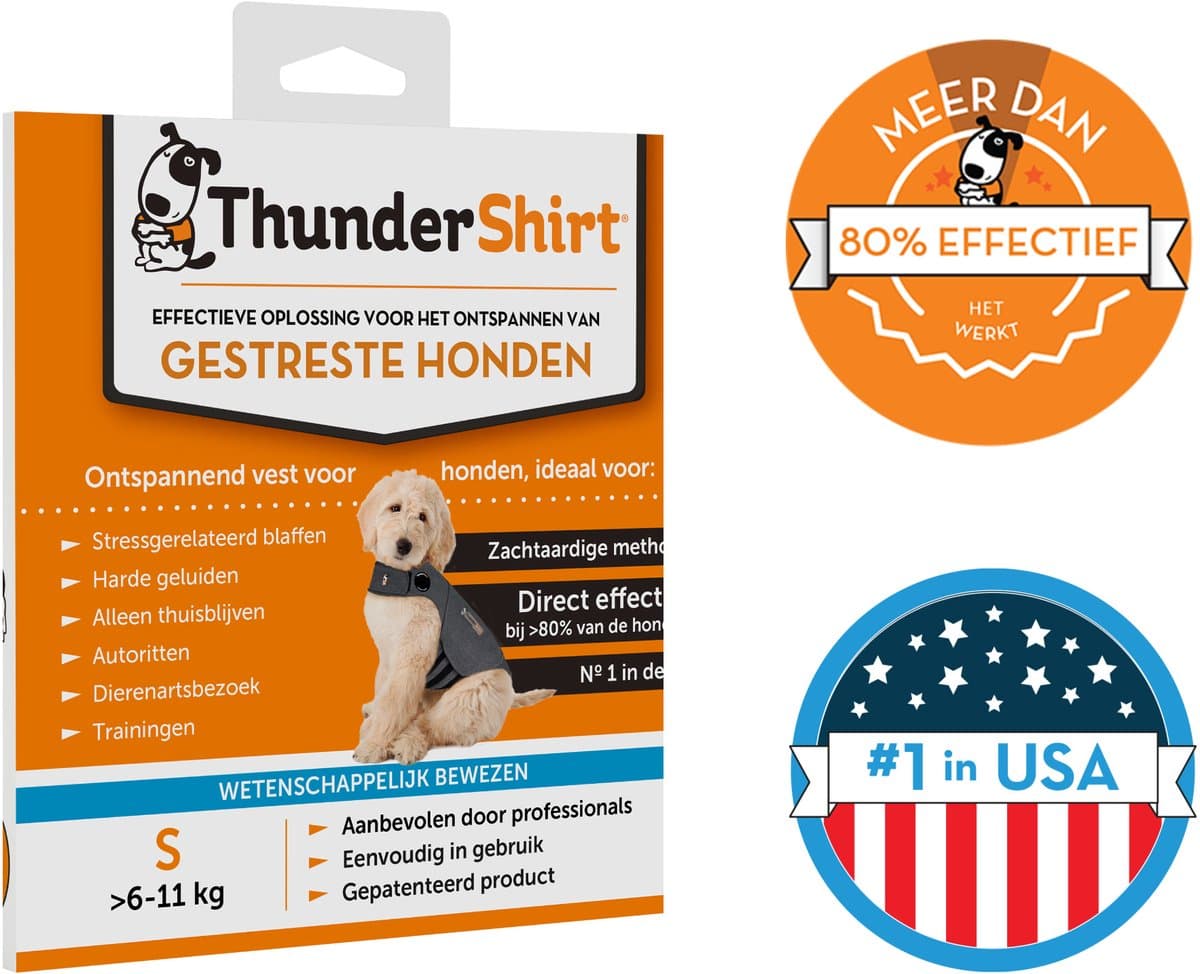 Thundershirt S - Nº1 Ontspannend vest voor gestreste honden - Direct rustgevend - Eenvoudig in gebruik - Zachte methode