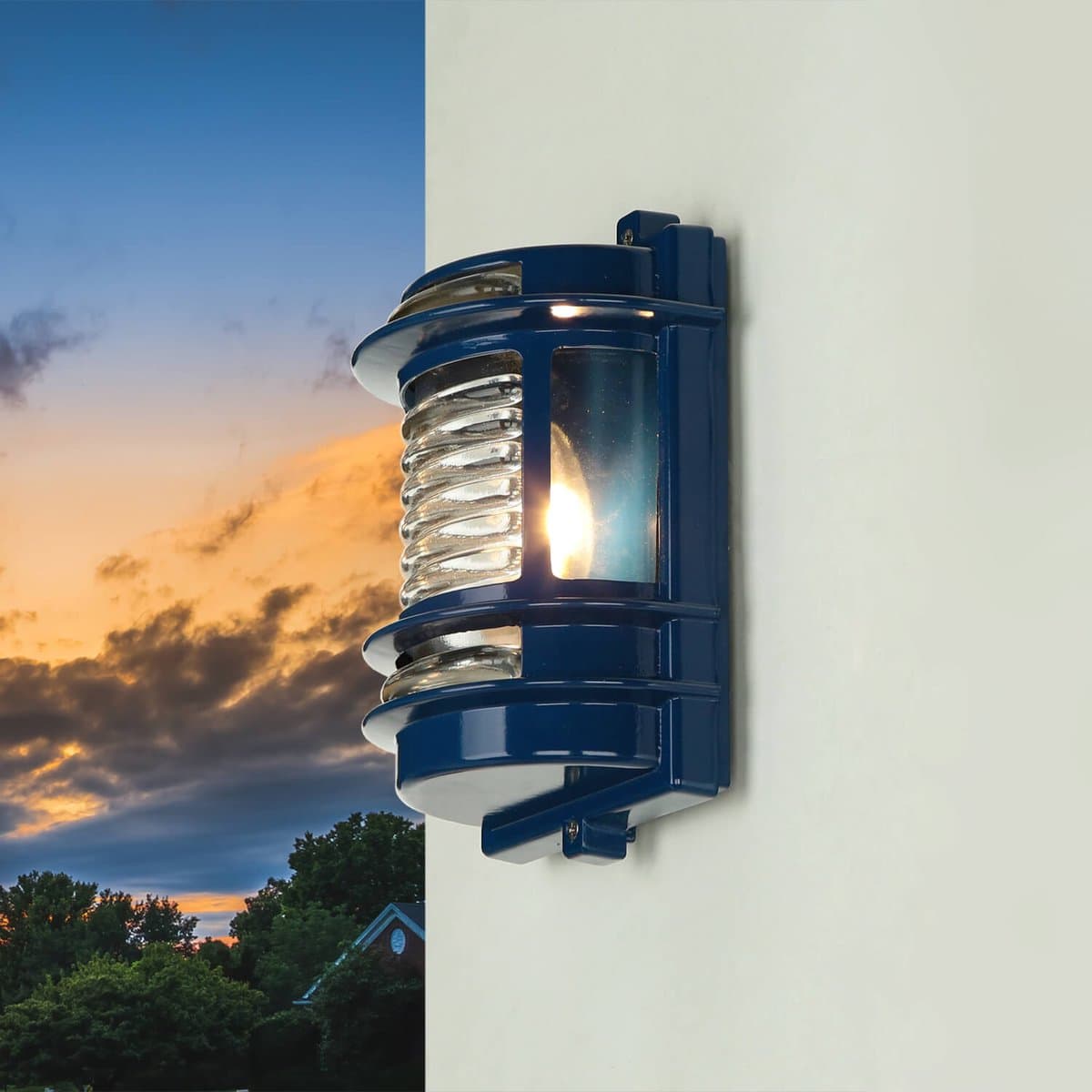 Licht-Erlebnisse - Gracia - Wandlamp - IP64 - E27 - van - echt messing glas - in - blauw