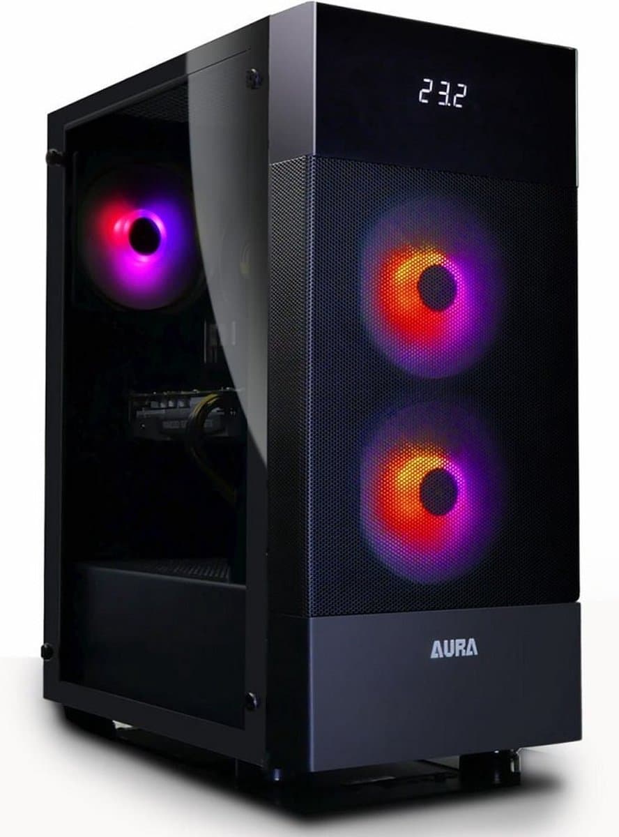 Intel i7 12700K / RTX 5070 12-Core High-End Game PC met Temperatuur Display en MESH Front - GeForce RTX 5070 12GB - 32GB RAM - 1TB M2.0 SSD - WiFi - Windows 11 Professional - Gamdias Aura GC5