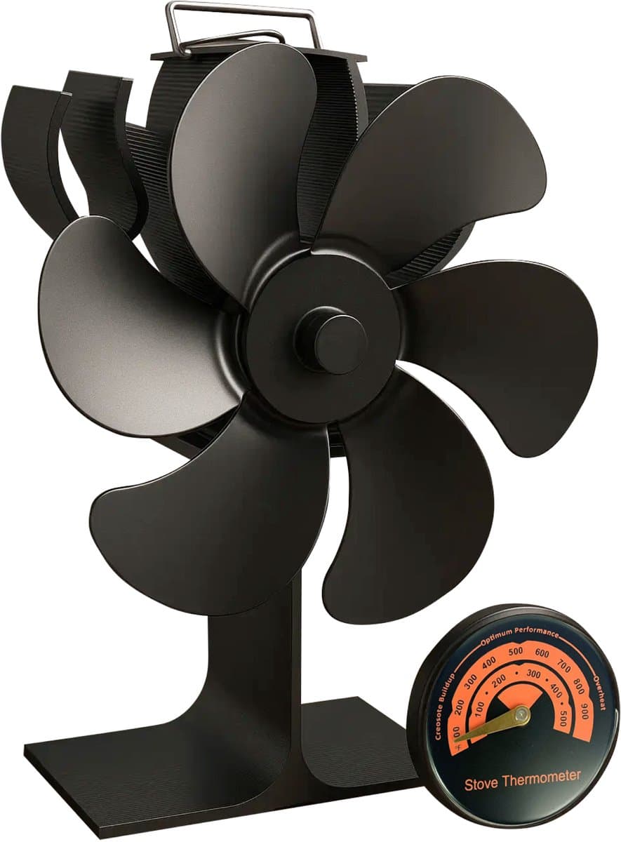 Nuvance - Kachelventilator voor Houtkachel - Inclusief Thermometer - Haardventilator - Kachel Ecofan - Warmte Ventilator - Zwart