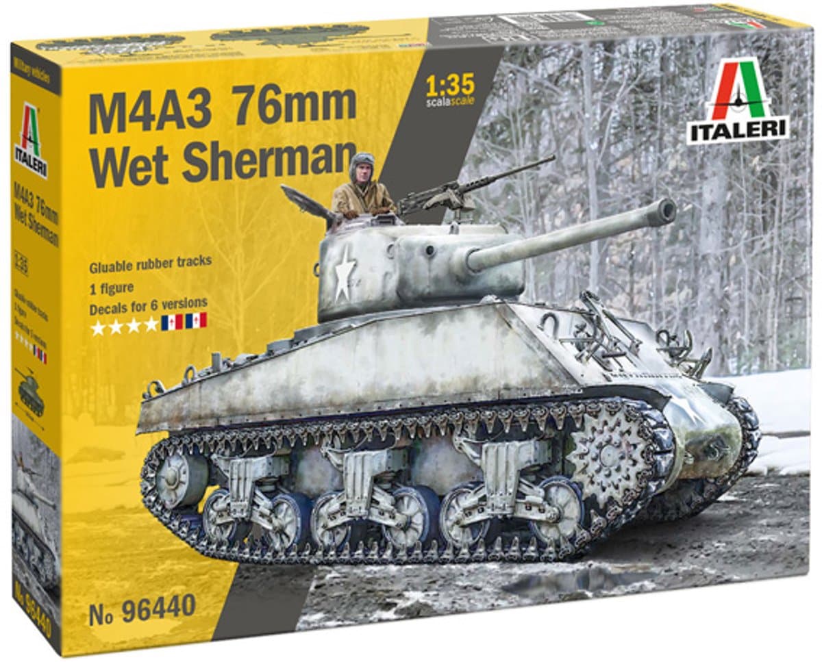 Italeri Modelbouwpakket Militaire voertuigen - 96440 M4A3 76mm “Wet” Sherman - Tank Plastic - 1:35 - Modelbouw