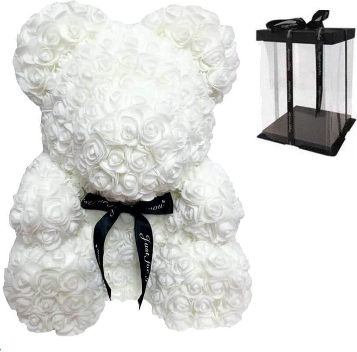 Rozen teddybeer van Witte kunstrozen beer 40 cm met Giftbox - Bloemen beer - Romantisch Cadeau - Verjaardag - Valentijndag - Moederdag - Liefde - Rose Bear