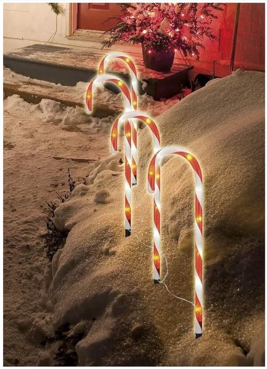 Dicadore - XL Kerst Zuurstok 54cm - 5 Stuks - Tuinstekers met Ledverlichting - Kerstverlichting LED - Kerstversiering buiten - Kerstfiguren - Batterij - Buitenverlichting kerst - Kerstverlichting figuren buiten