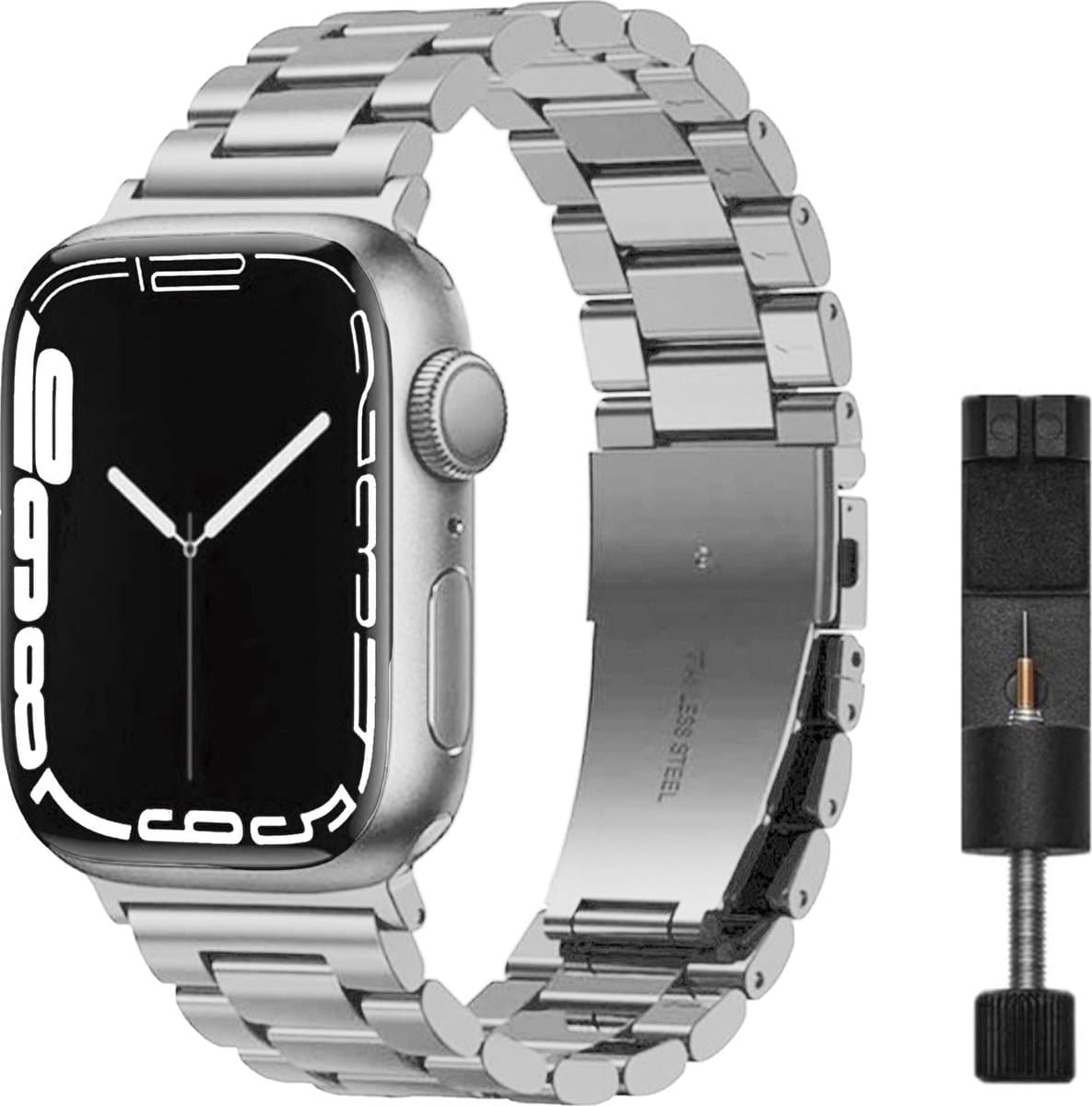 MY PROTECT - Luxe Metalen Bandje Geschikt Voor Apple Watch 42mm - 44mm - 45mm - 49mm - Zilver