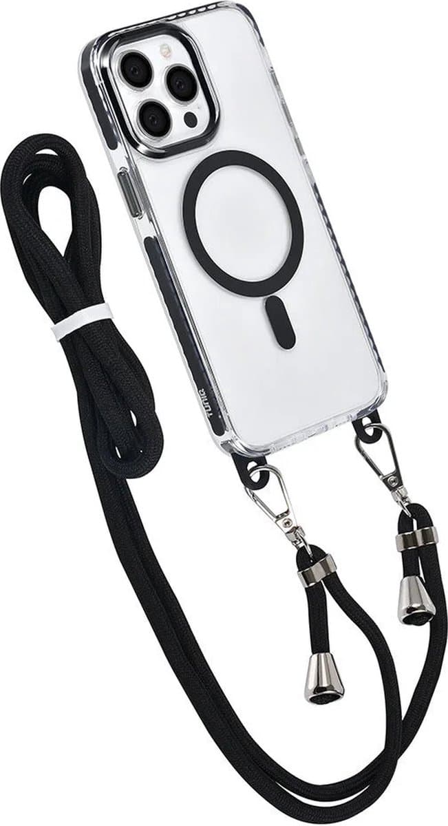 Hoes Geschikt voor: iPhone 13 Pro Hoesje voor om de nek - Magnetisch Magsafe Hoesje Met Koord - Hoes Met Koord - Hoes Cover Met Koord - Zwart