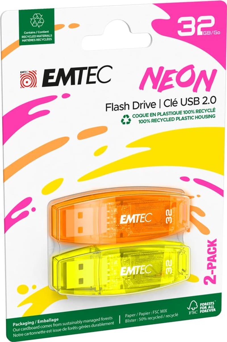 Emtec C410 Neon USB flash drive 32 GB USB Type-A 2.0 Oranje, Geel