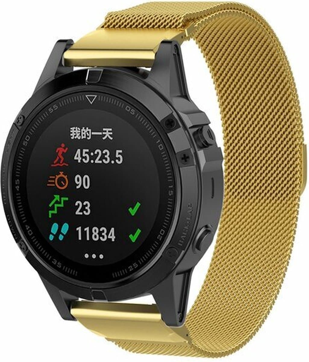 By Qubix - Geschikt voor Garmin bandje - 22mm Quickfit - Milanese bandje - Goud - Geschikt voor Garmin Epix Gen 2 (47mm) / MARQ / Quatix 7/6/5