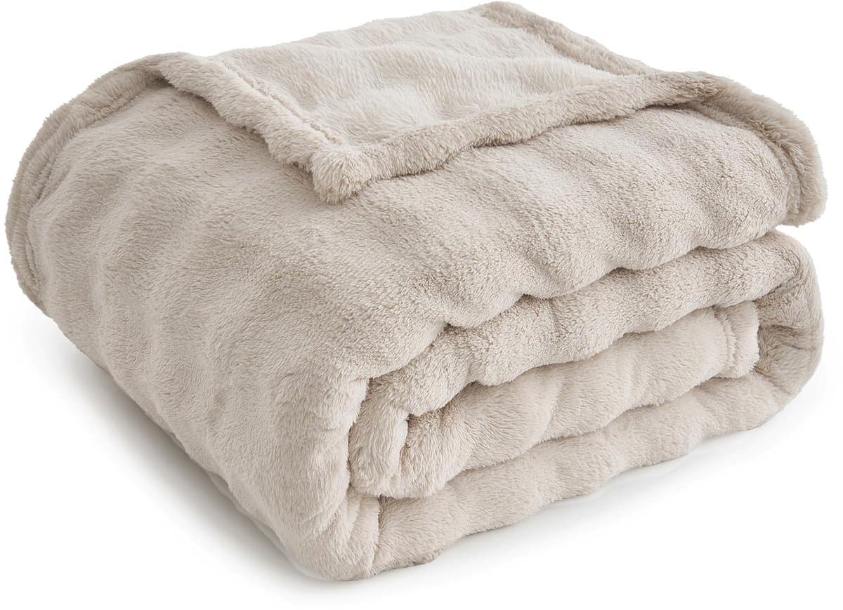 Famanu – Bubble deken, knuffeldeken, wollig, beige, 150 x 200 cm, warme fleece deken voor woonkamer en decoratie