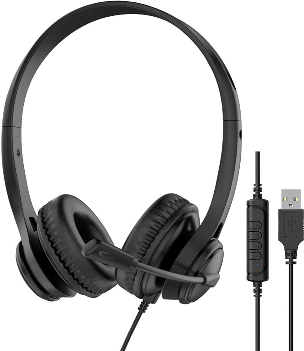 USB-headset met microfoon: bedrade stereokoptelefoon van PVC met Bluetooth-microfoon, ruisonderdrukking, voor PC, computer, bureau, online gesprekken, conferenties