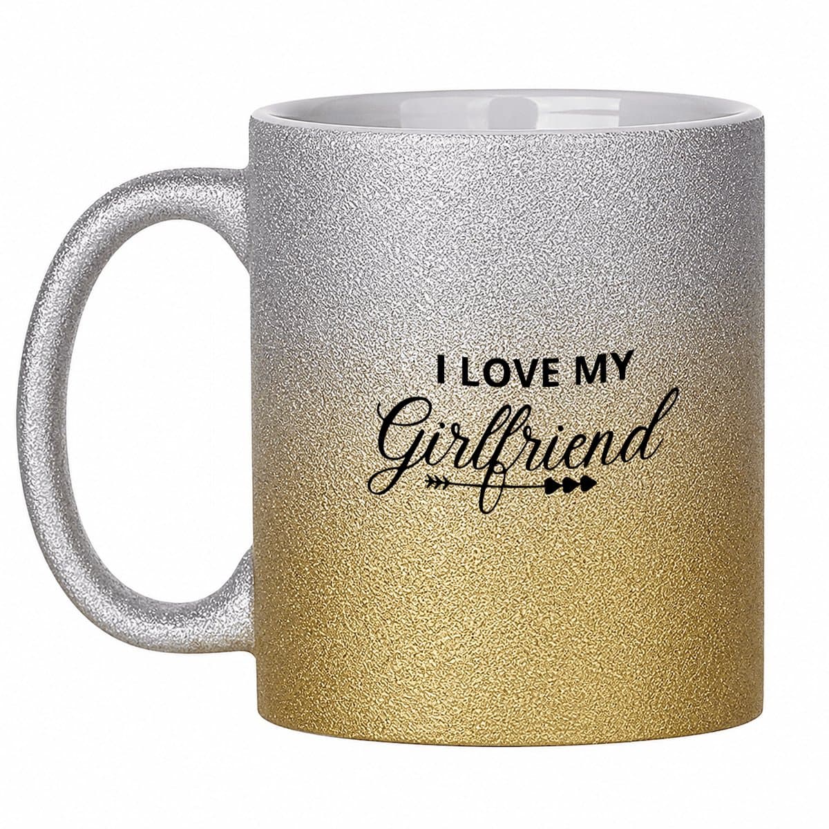 Hacebo® - Ik hou van mijn vriendin koffiebeker glitter Zilver Goud - Vriendin - Familie - thee mok - koffie beker - Valentijn - Cadeau - koffiemok - 350 ML inhoud