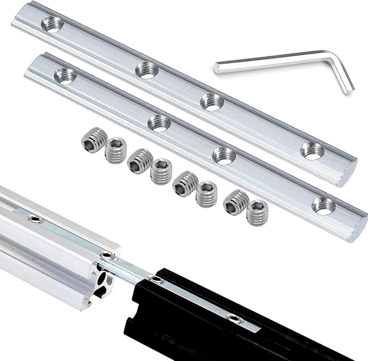 2pcs Straight Line Rail Connectors with Screws, L Type Wrench, 180mm Aluminum Extrusion Profile Connection Inside - ShopVlot