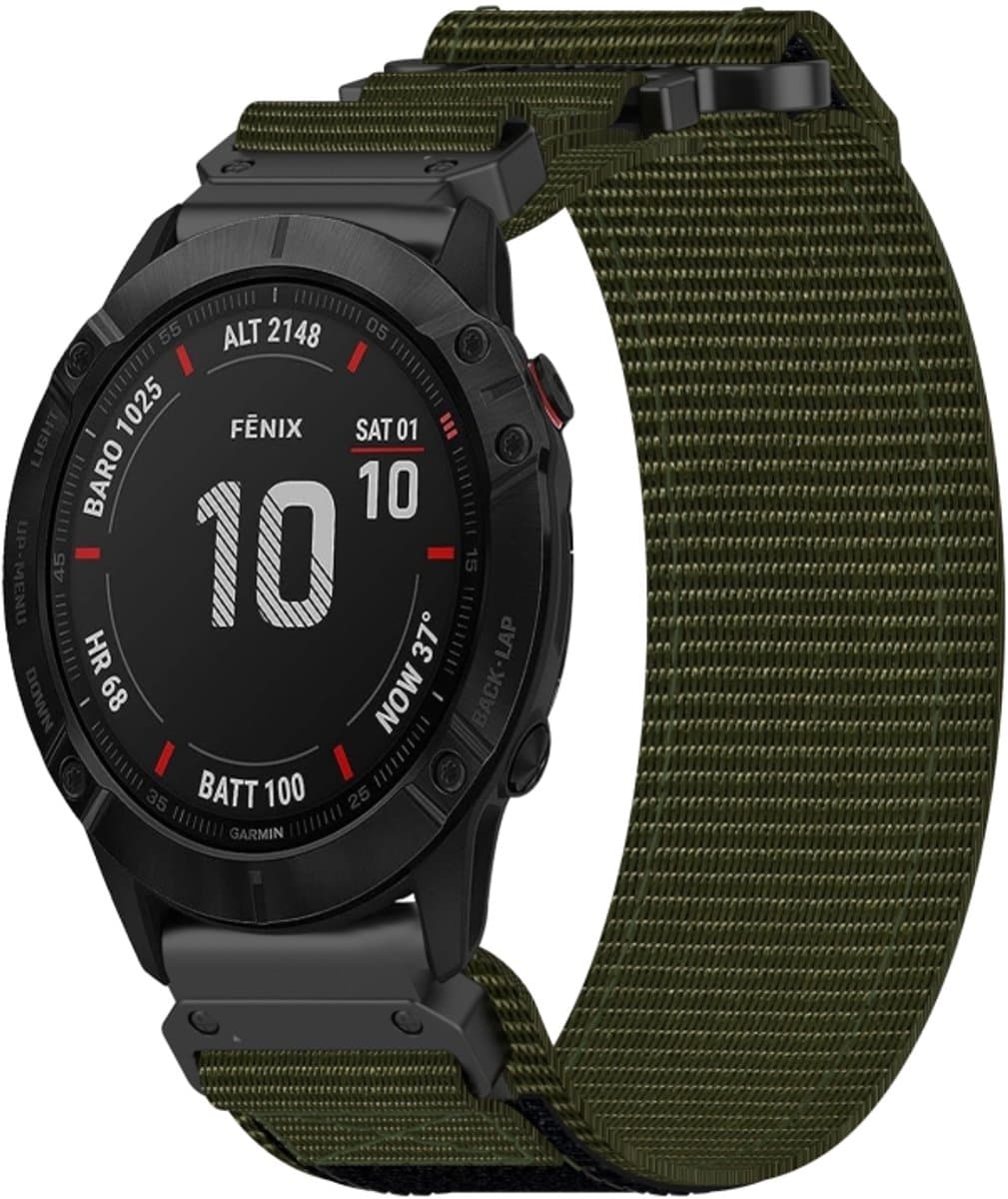 Voor Garmin Fenix 6X Sapphire 26 mm nylon klittenbandsluiting horlogeband (legergroen)