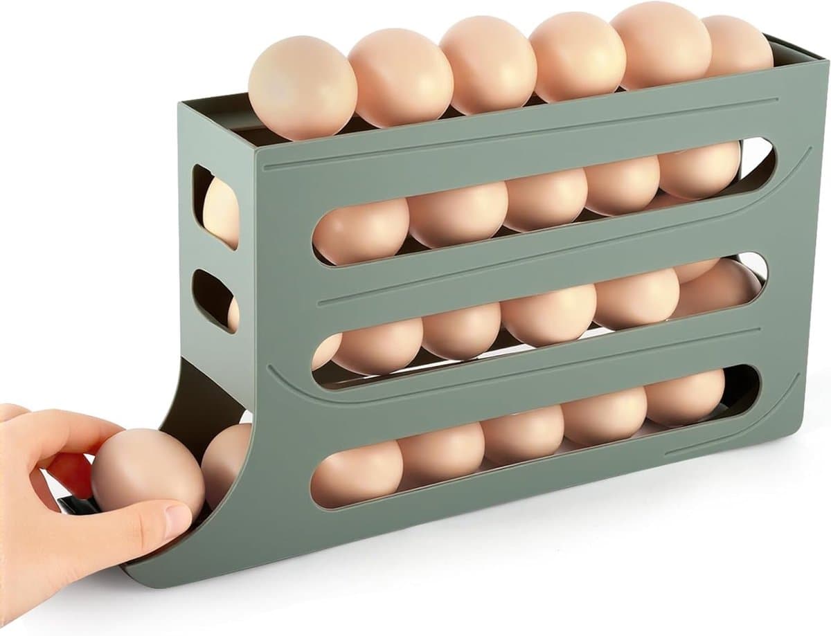 Ruimtebesparende Eierdop voor de Koelkast, Automatische Eierdop voor 30 Eieren, Slimme Fridge Organizer met Hellend Ontwerp en 4 Niveaus